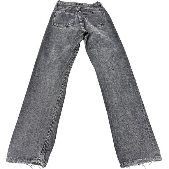 AGOLDE 90's Pinch Black Charcoal Denim Jeans Button Fly Ripped Knee Size 24 - Picture 3 of 8
